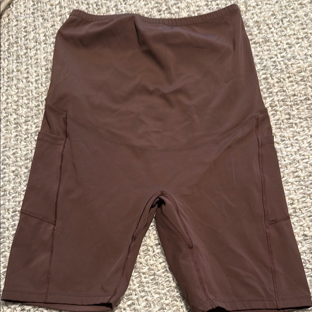 Maternity Brown Biker Shorts-Large